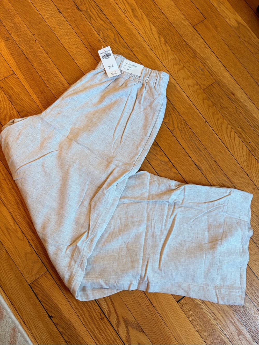 NWT Abercrombie and Fitch beige wide leg linen blend pull on pants medium